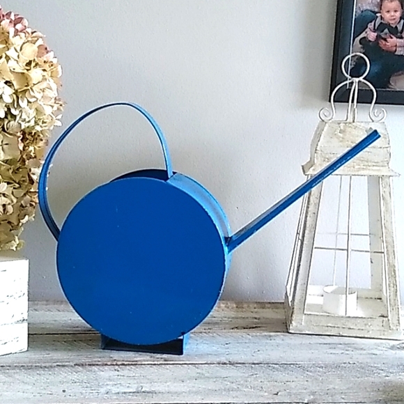 Vintage Antique Metal Watering Can Boho Farmhouse Blue